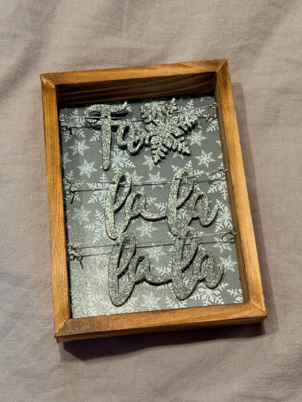Glitter 'Fa La La' Holiday Sign - Silver & Wood